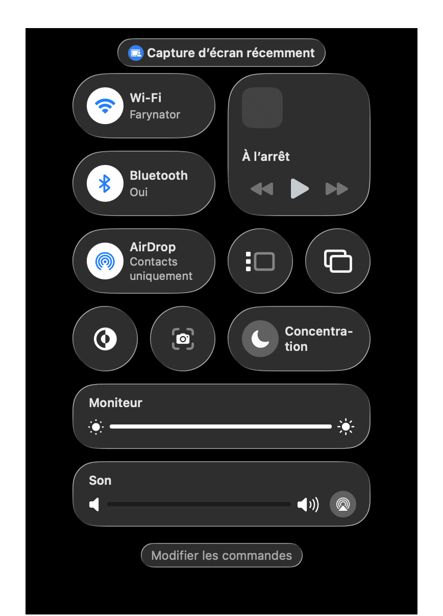 Reglages du systeme Centre de controle