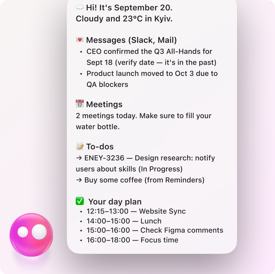 Eney creating a To-Do list for a day | AI Assistant for Mac