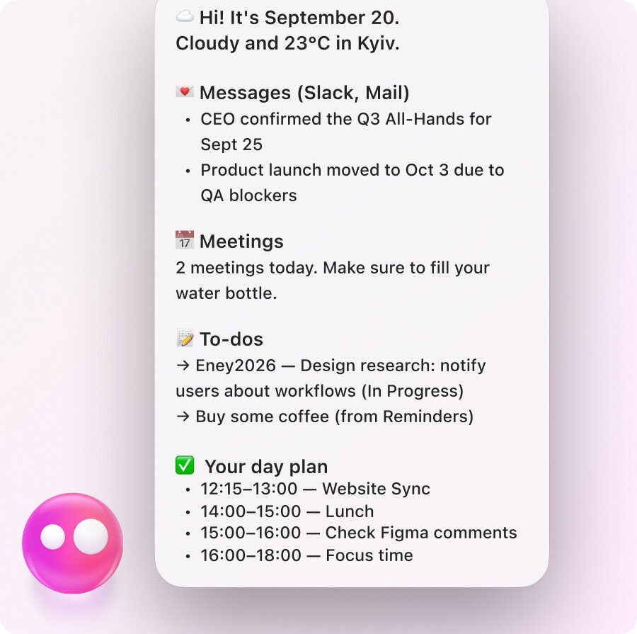 Eney creating a To-Do list for a day | AI Assistant for Mac